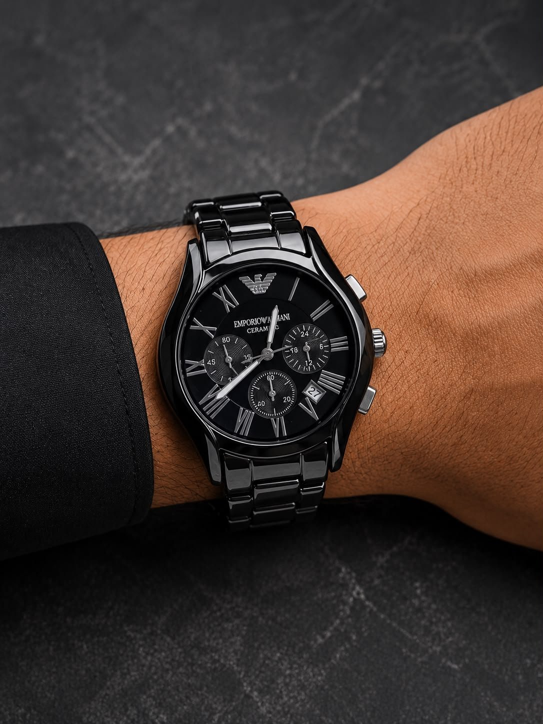 Premium Black Ceramic Men's Chronograph – 44mm Scratch-Resistant