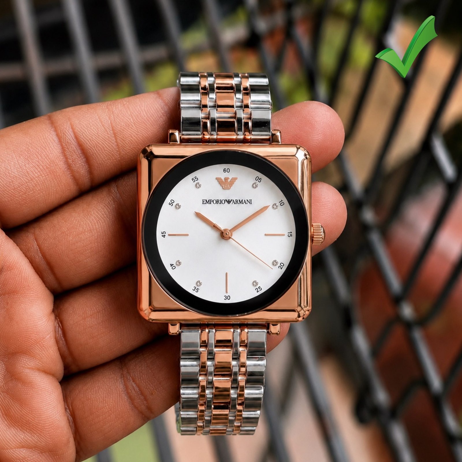 Elegant Square Slim-Fit Women's Watch – Two-Tone Rose Gold & Silver
