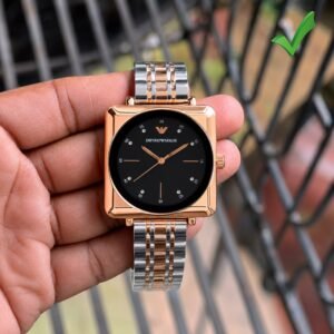 Elegant Square Slim-Fit Women's Watch – Two-Tone Rose Gold & Silver