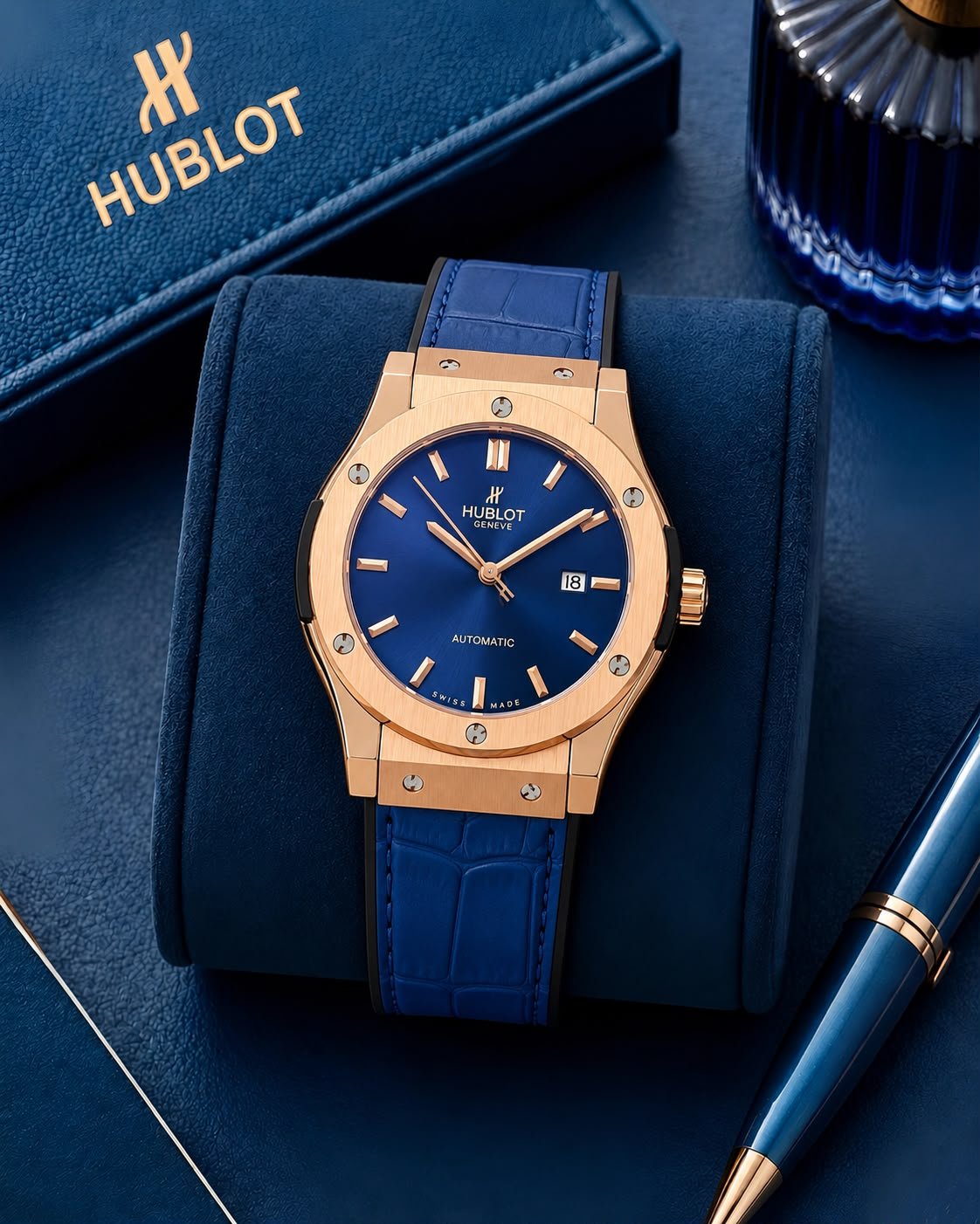 Classic Fusion Automatic Men's Watch – 45mm Rose Gold & Blue Edition