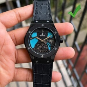 Men's Luxury Skeleton Watch – Black Crocodile Leather Edition