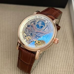 Luxury Rotating Tourbillon Automatic Men's Watch – Dual Time 43mm