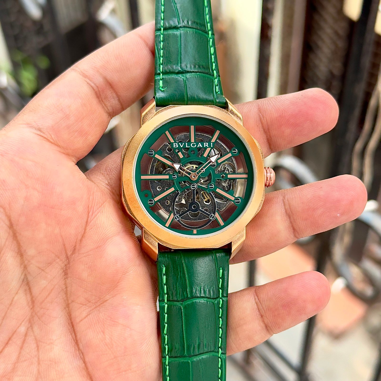 Octo Skeleton Luxury Men's Watch – Rose Gold & Emerald Green Edition