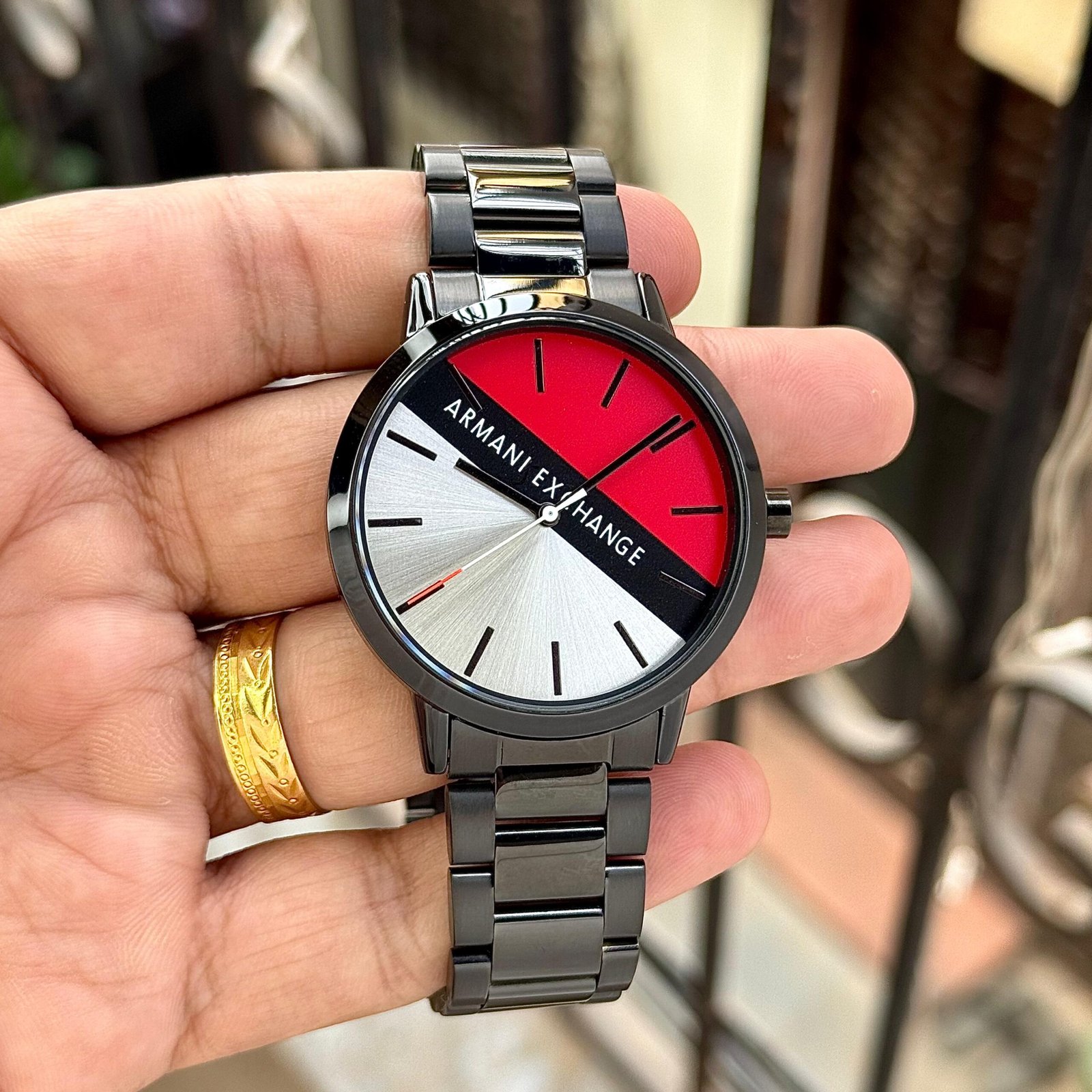 Cayde Tri-Tone Men's Watch – Bold Red & Black 44mm Edition