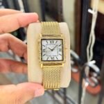 Modern Golden Elegance Women's Watch – Square White Dial & Mesh Bracelet