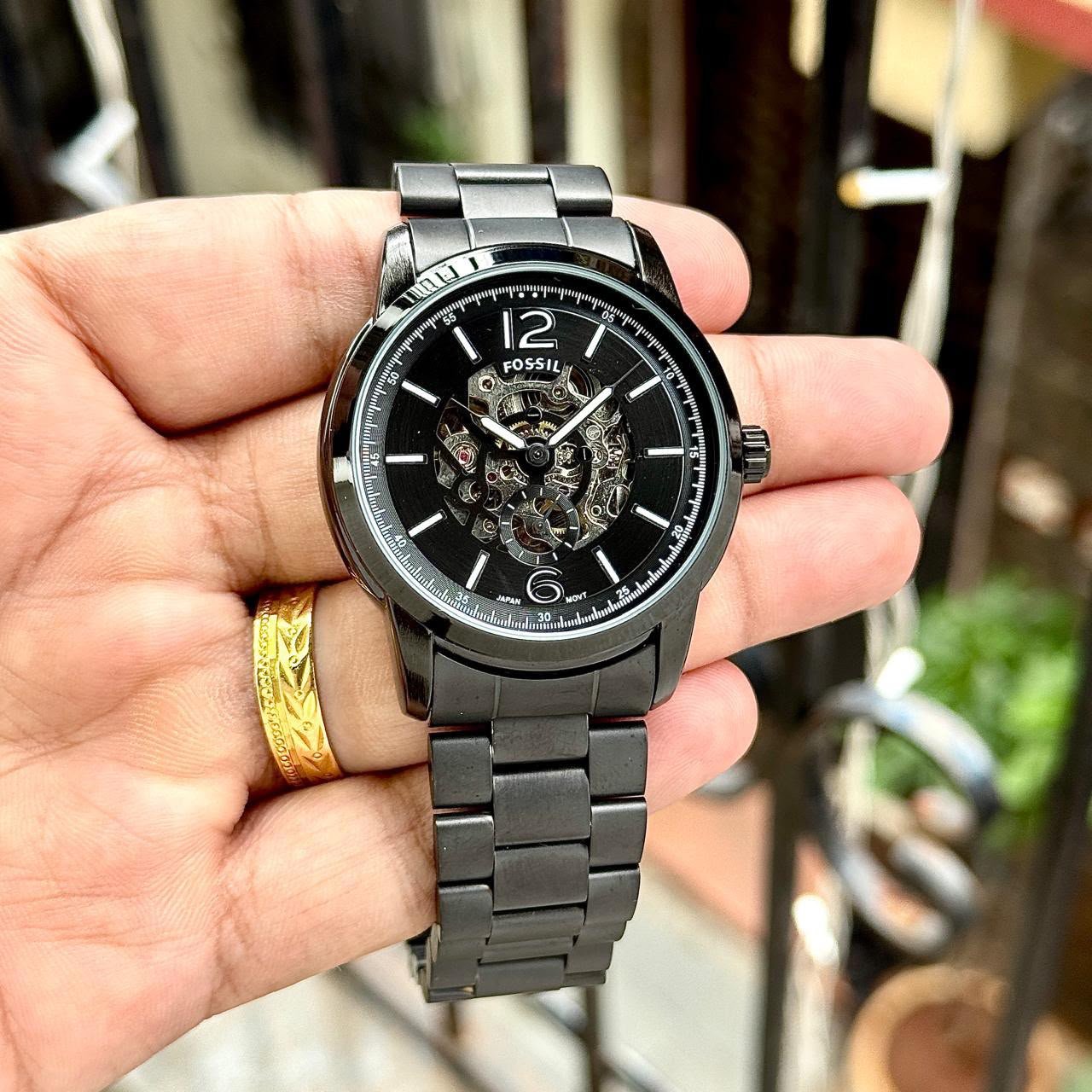 Men's Executive Skeleton Automatic Watch – 42mm All-Black Edition