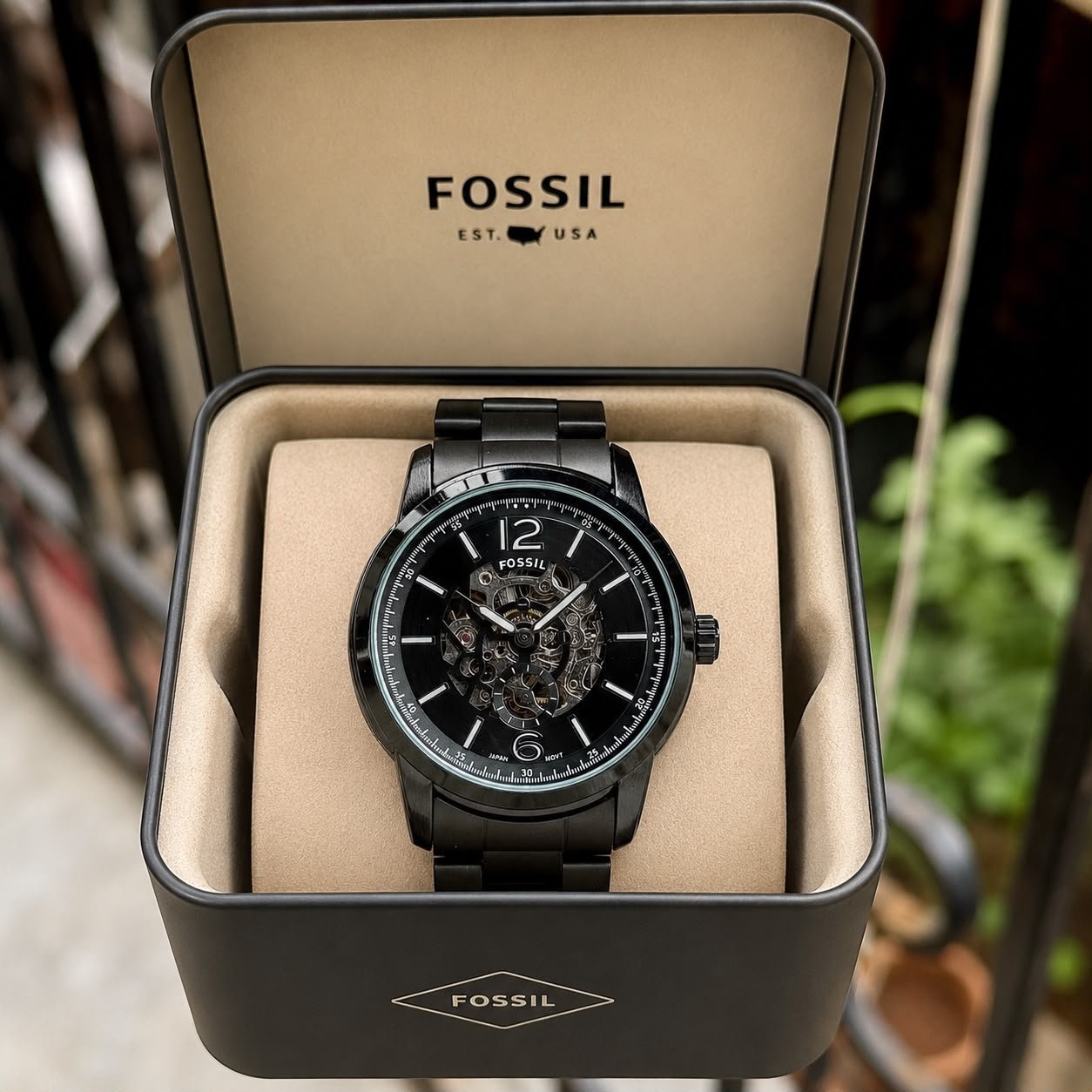 Men's Executive Skeleton Automatic Watch – 42mm All-Black Edition