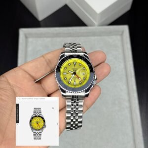 Premium GMT Men's Watch – 42mm Black Dial & Silver Steel Edition
