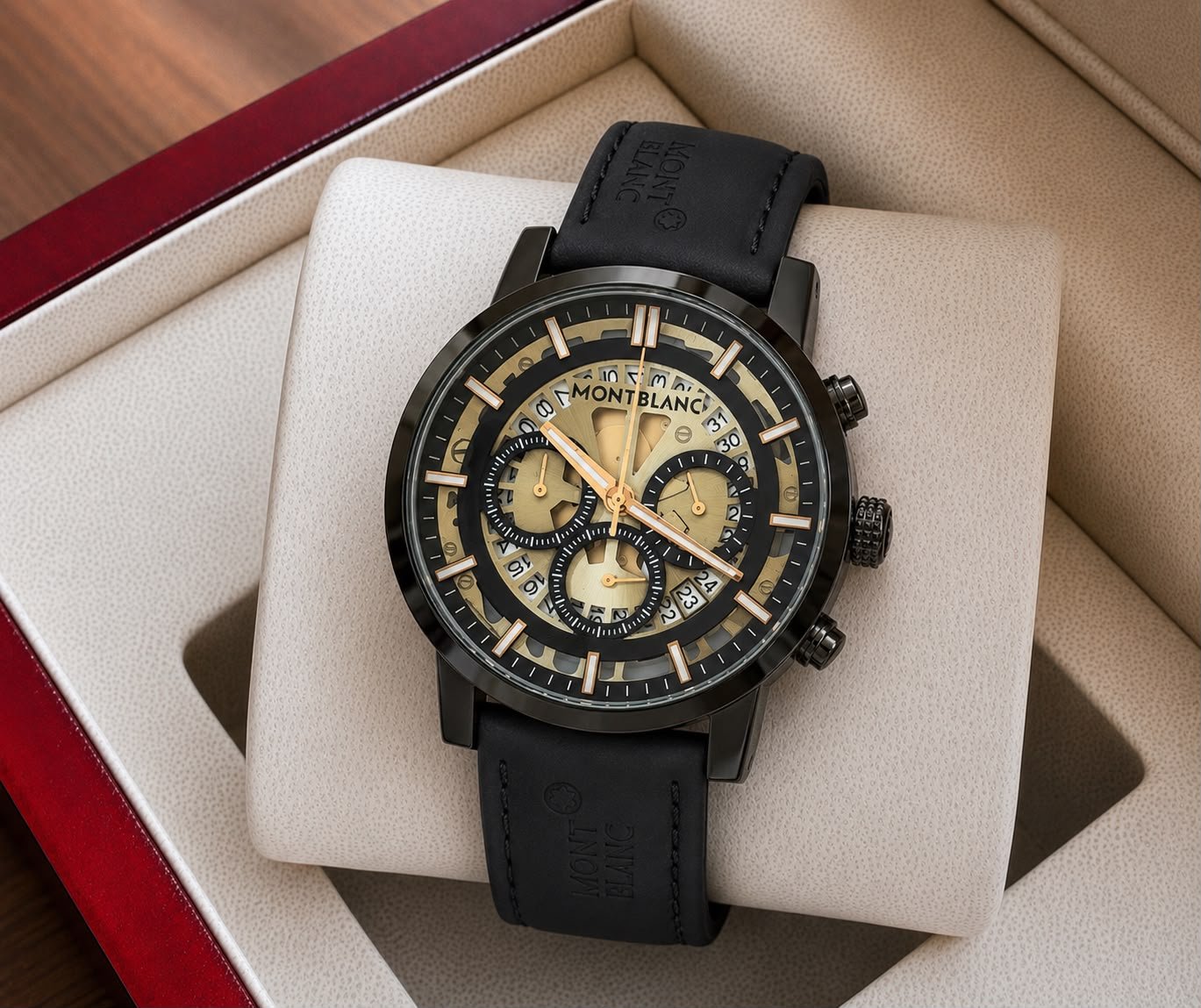 Luxury Formal Chronograph Men's Watch – Black Textured Dial 43mm