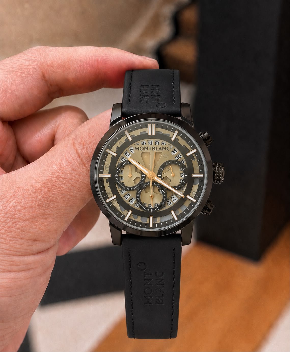 Luxury Formal Chronograph Men's Watch – Black Textured Dial 43mm