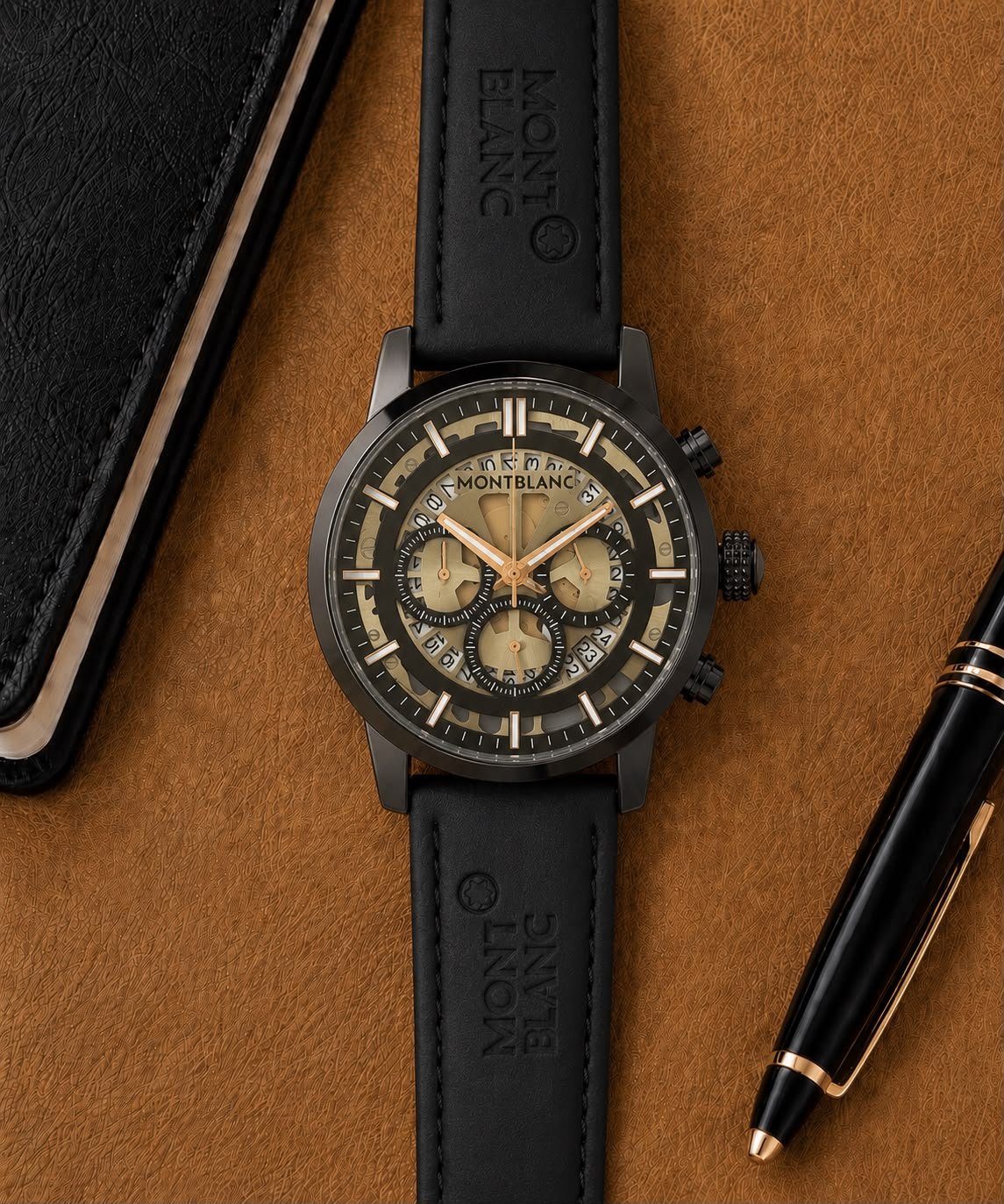 Luxury Formal Chronograph Men's Watch – Black Textured Dial 43mm