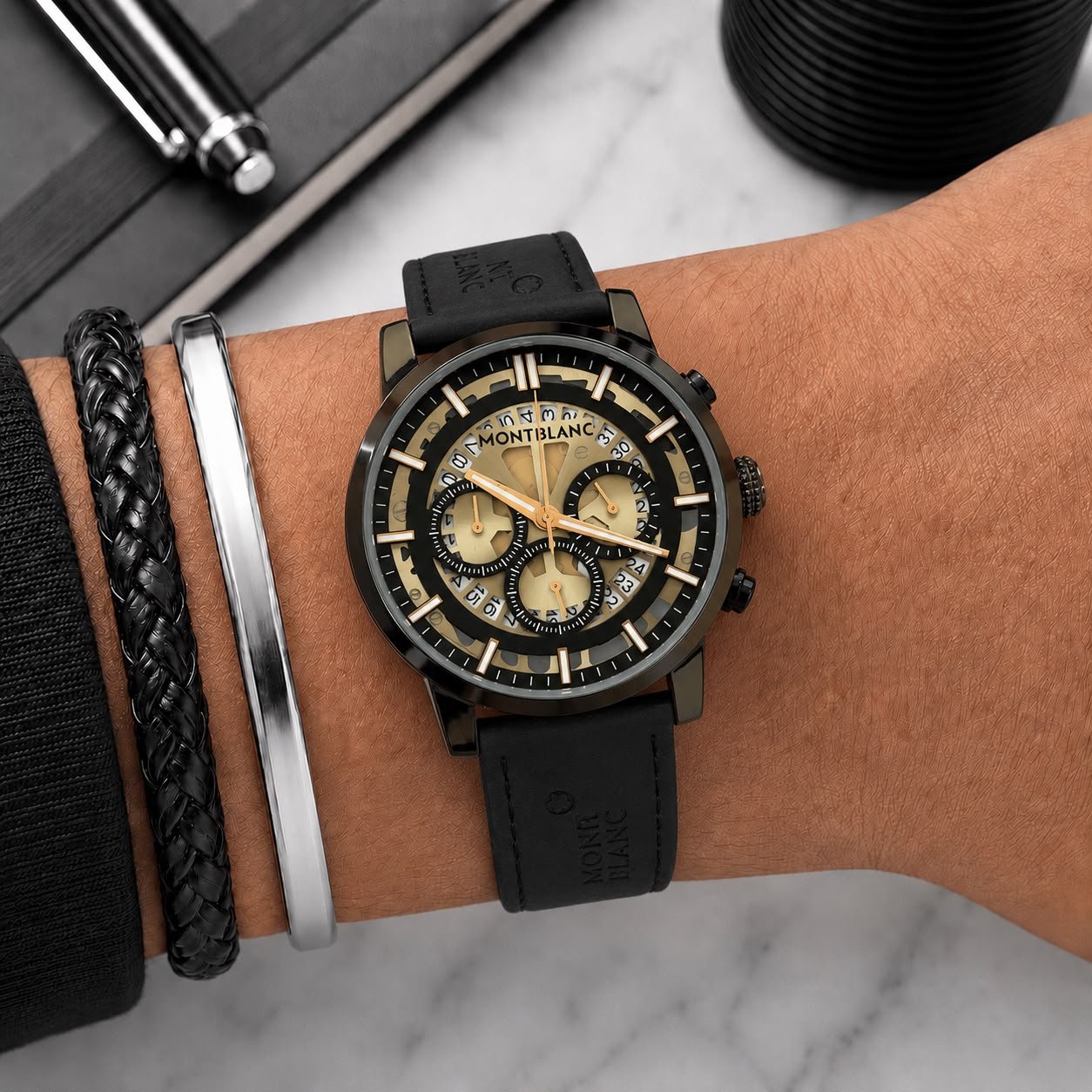 Luxury Formal Chronograph Men's Watch – Black Textured Dial 43mm