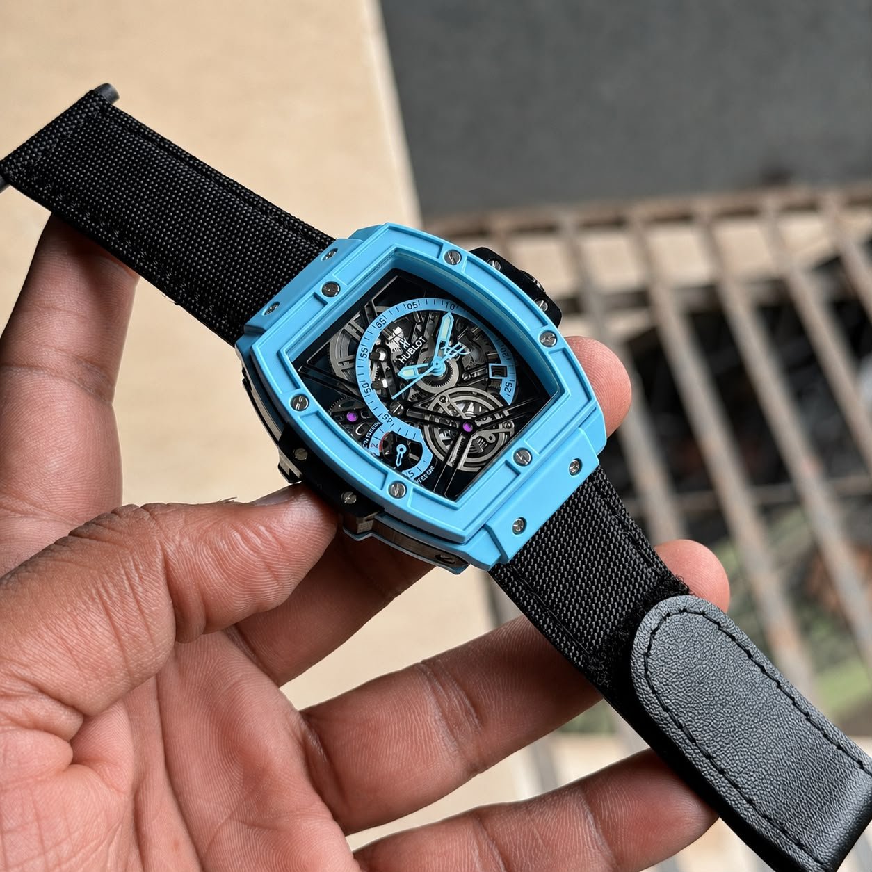 Men's Stealth Skeleton Watch – Black Crocodile Leather & Velcro Edition