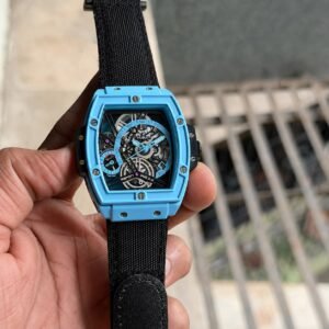Men's Stealth Skeleton Watch – Black Crocodile Leather & Velcro Edition