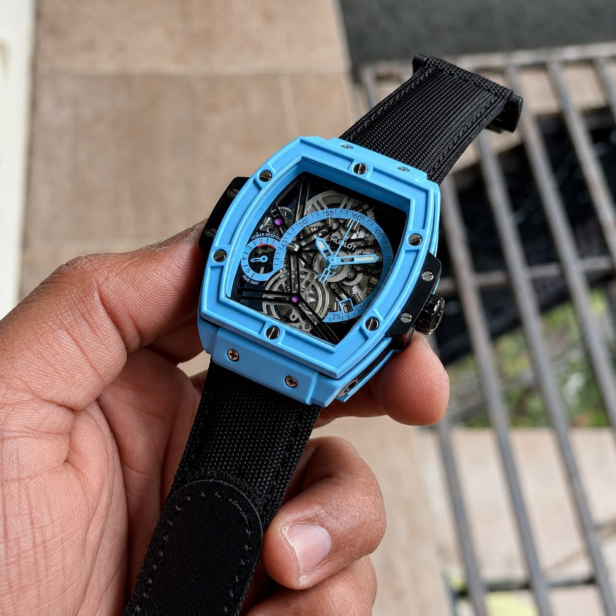 Men's Stealth Skeleton Watch – Black Crocodile Leather & Velcro Edition