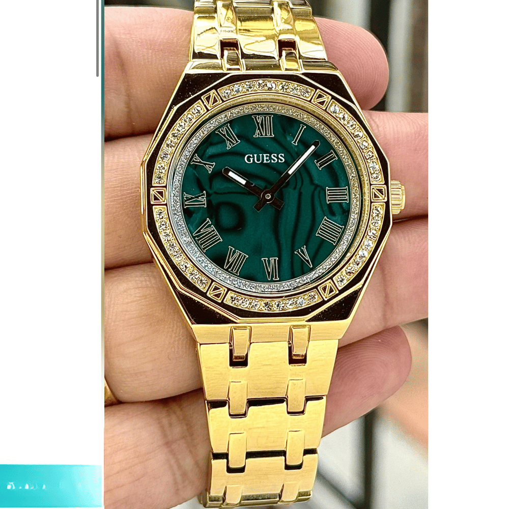 Luxury Desire Marble Dial Women's Watch – Gold & Emerald Edition 34mm