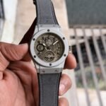Men’s Luxury Skeleton Dial Watch – Black Case & Leather Edition