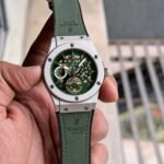 Men’s Luxury Skeleton Dial Watch – Black Case & Leather Edition