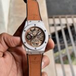 Men’s Luxury Skeleton Dial Watch – Black Case & Leather Edition
