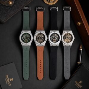 Men's Luxury Skeleton Dial Watch – Black Case & Leather Edition