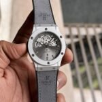 Men’s Luxury Skeleton Dial Watch – Black Leather & Date Edition