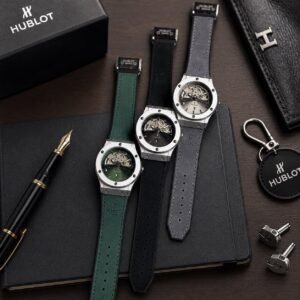 Men's Luxury Skeleton Dial Watch – Black Leather & Date Edition