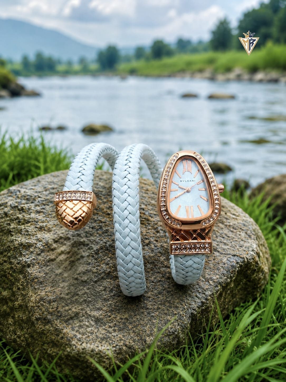 Luxury Rose Gold Women's Bracelet Watch – Blue Braided Strap Edition