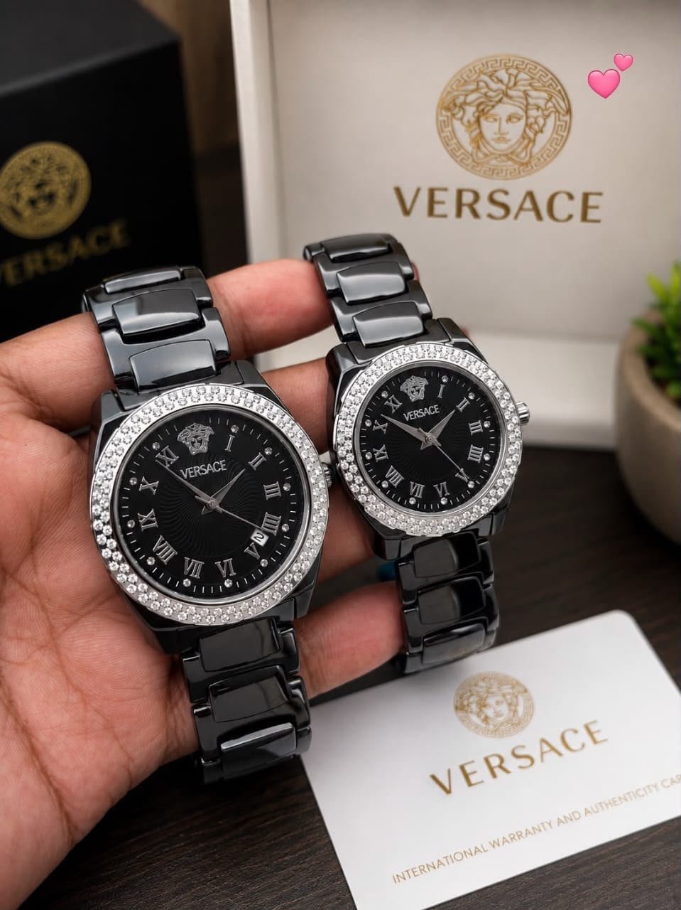 Premium Heritage Couple Watch Set – Black Ceramic & Diamond Bezel