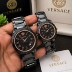 Premium Heritage Couple Watch Set – Black Ceramic & Diamond Bezel