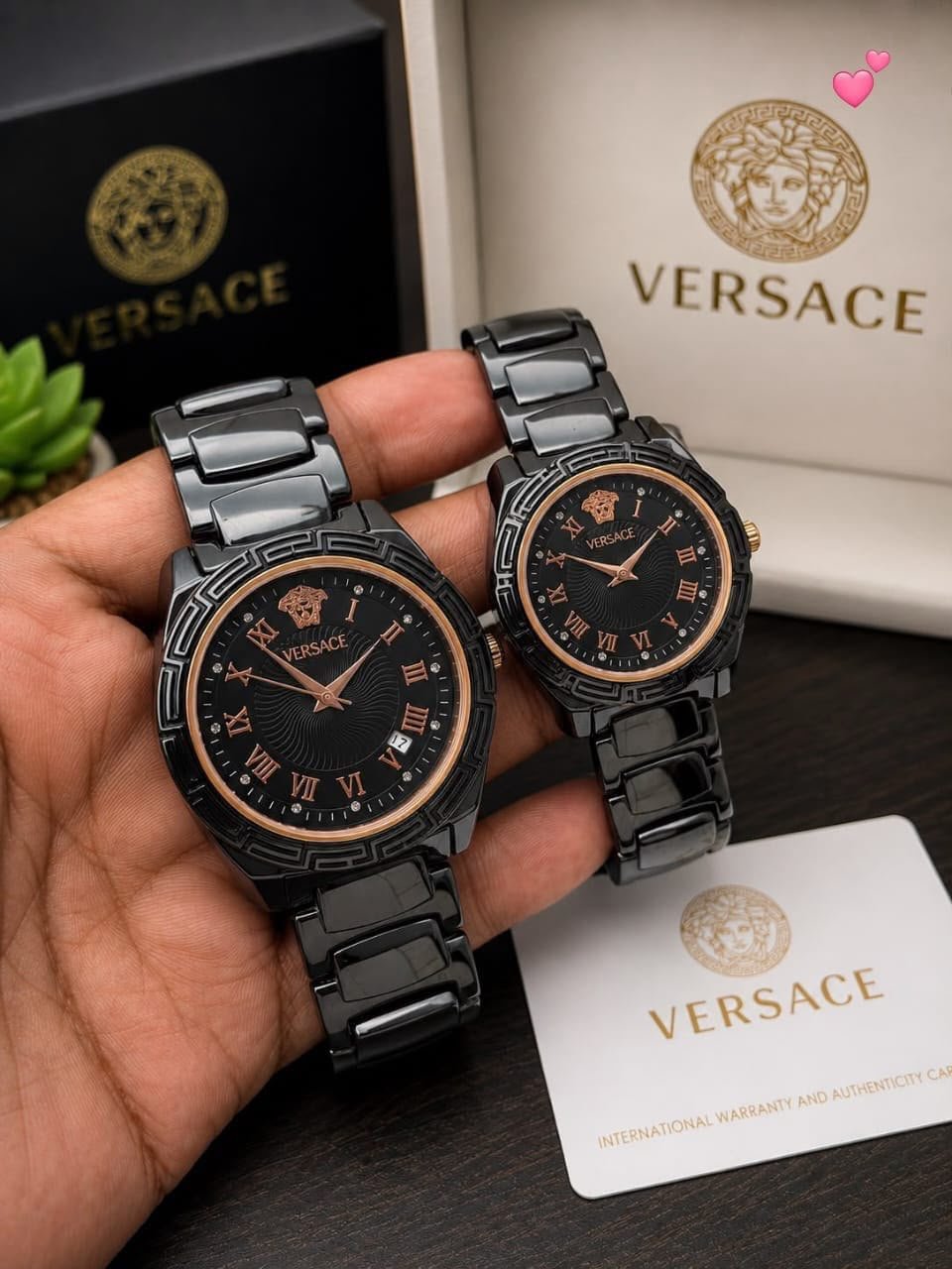 Premium Heritage Couple Watch Set – Black Ceramic & Diamond Bezel