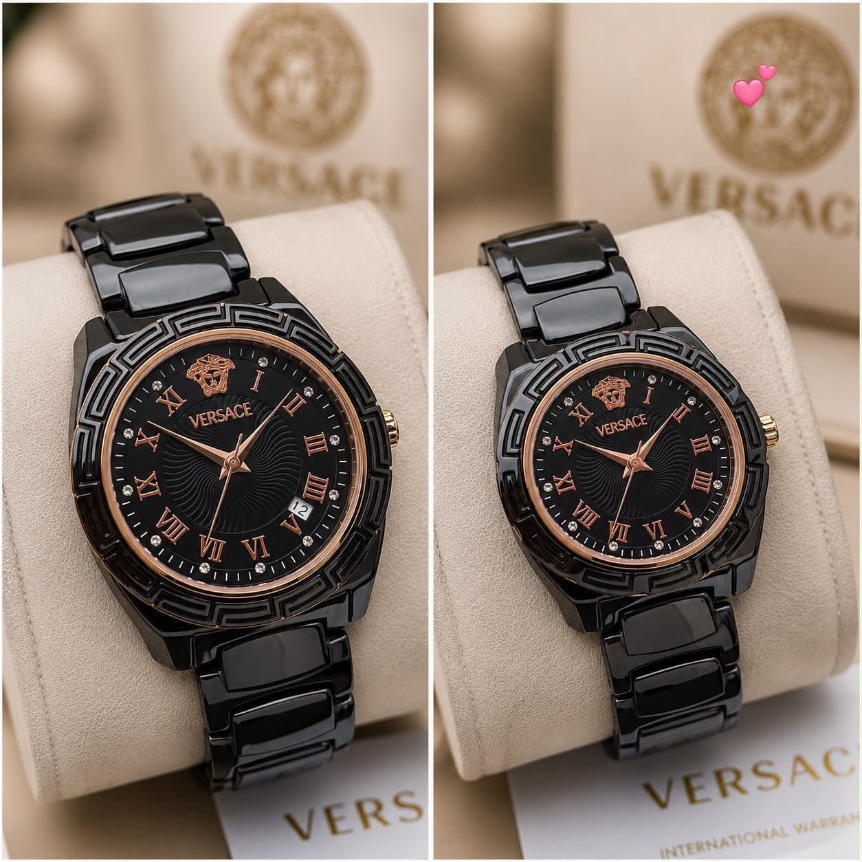 Premium Heritage Couple Watch Set – Black Ceramic & Diamond Bezel