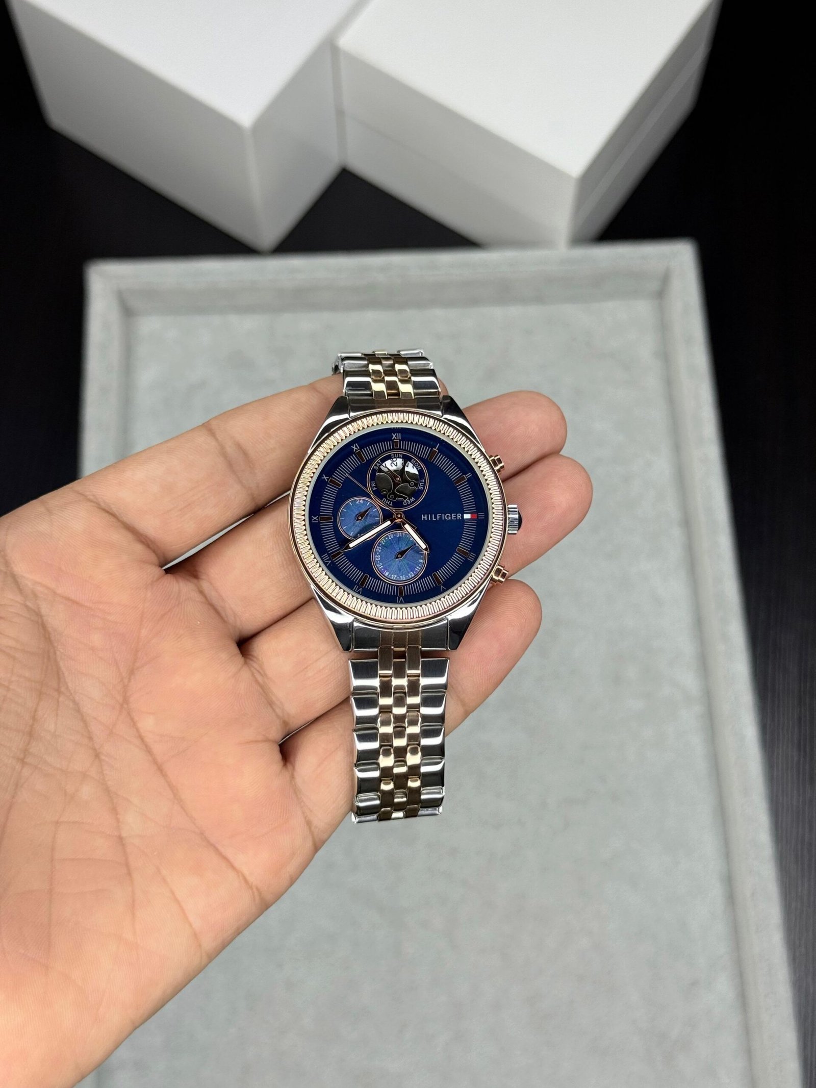 Men's Multifunction Chronograph Watch – Two-Tone Steel 42mm Edition