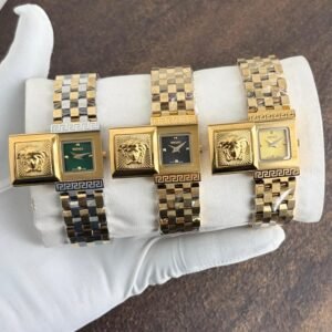 Reveal Asymmetrical Women's Watch – Green Dial & Golden Bracelet