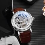 Luxury Rotating Tourbillon Automatic Men’s Watch – 43mm Silver Open Face