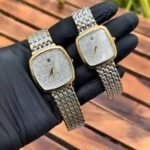 Premium Two-Tone Couple Watch Set – Elegant Rectangular Analog Edition