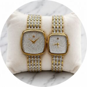 Premium Two-Tone Couple Watch Set – Elegant Rectangular Analog Edition