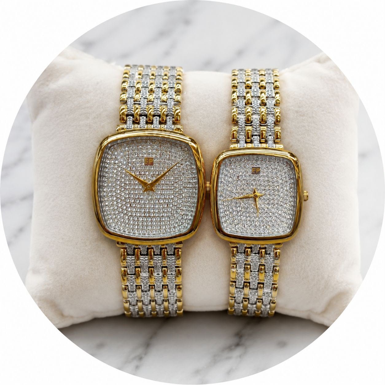 Premium Two-Tone Couple Watch Set – Elegant Rectangular Analog Edition