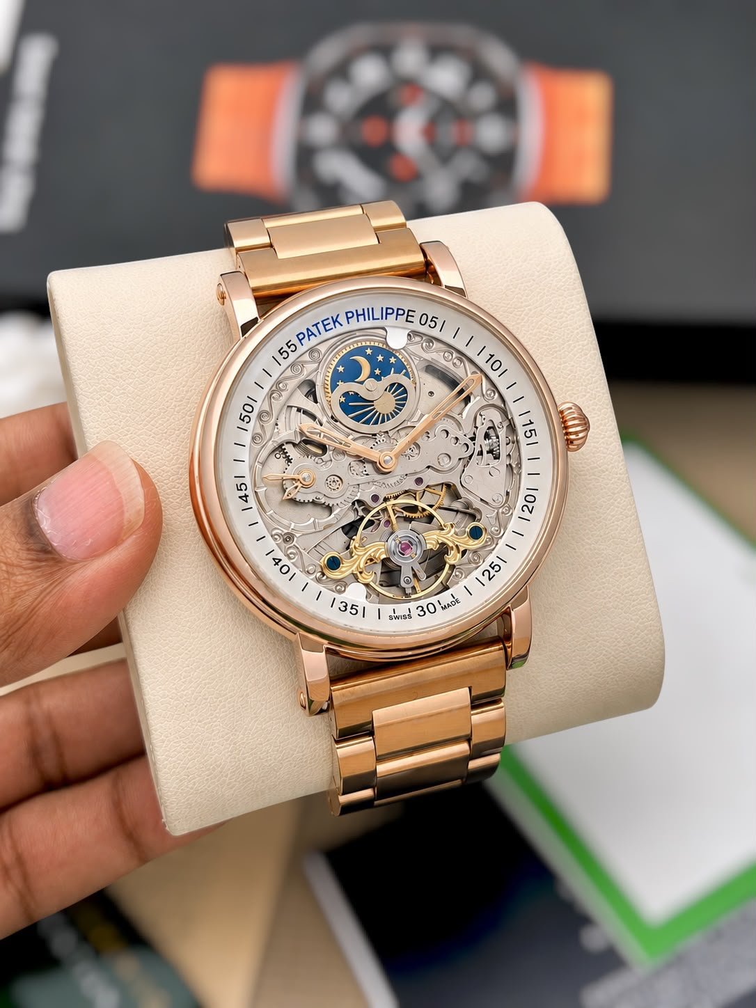 Luxury Rotating Tourbillon Automatic Men's Watch – Dual Time 43mm