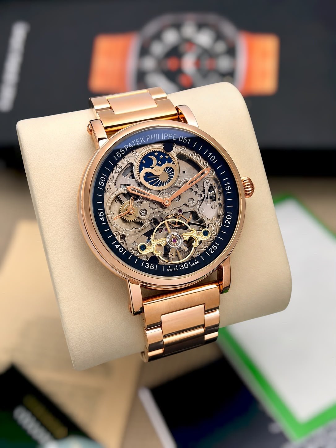 Luxury Rotating Tourbillon Automatic Men's Watch – Dual Time 43mm