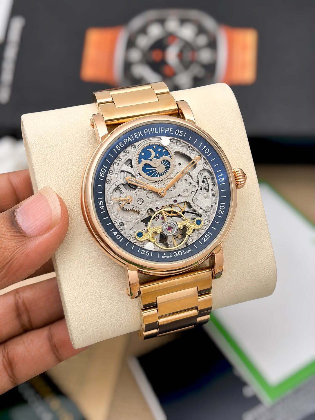 Luxury Rotating Tourbillon Automatic Men's Watch – Dual Time 43mm